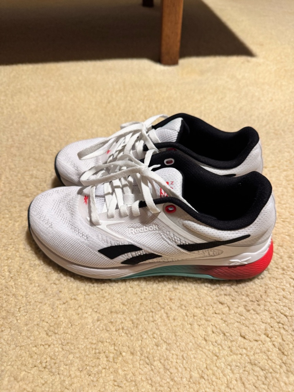 Reebok White Running Shoes with Black, Coral & Teal Accents